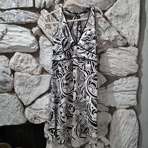 Ana Womens Black White Floral Halter Dress Minimalist Vacay Beachy Womens 12 New